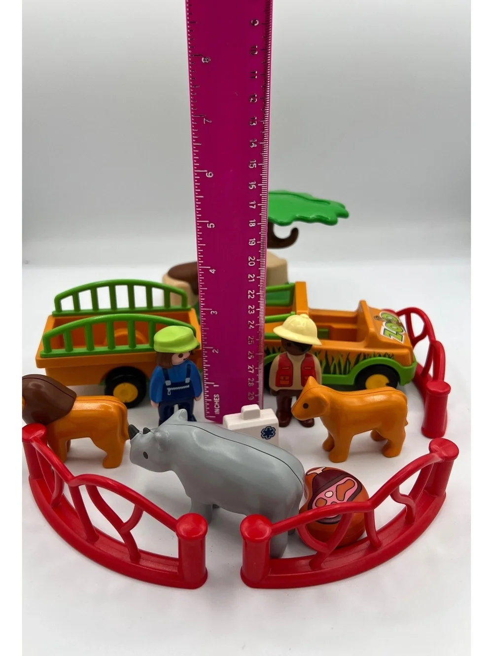 LOT Playmobil 1-2-3 #70182 Vehicle w/ Rhinoceros & #9378Lion Enclosure
